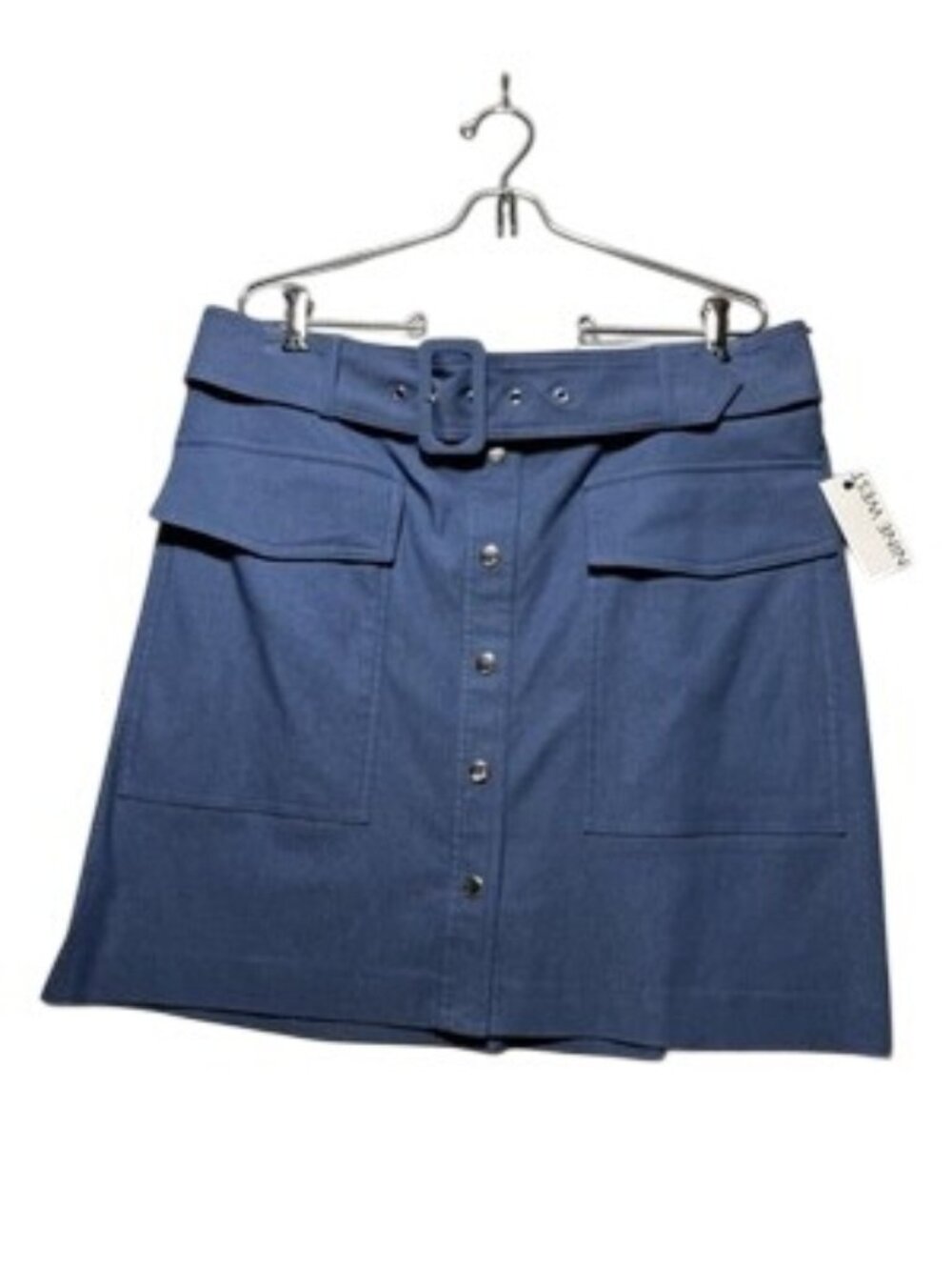 NWT Nine West Women's A-Line Belted Snap Front Blue Short Skirt Size XL